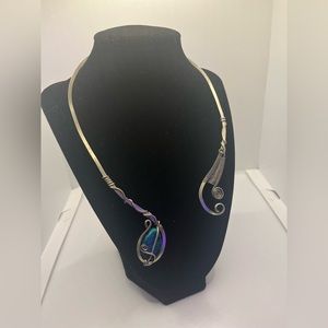 Sterling silver cuff necklace with blue howlite